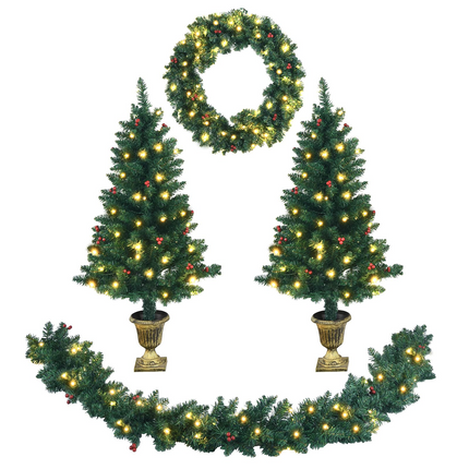 Dreamade Pre-lit Holiday Christmas 4-Piece Set, Christmas Garland - DreamadeUS