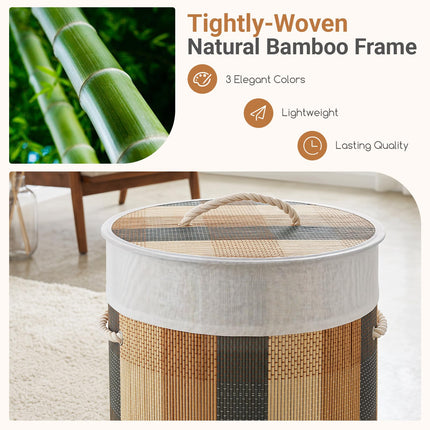 Dreamade 13.2 Gal Round Bamboo Laundry Hamper with Lid