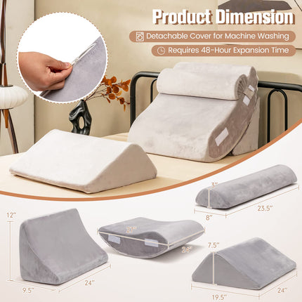 Dreamade 4PCS Orthopedic Bed Wedge Pillow Set, Post Surgery Memory Foam Pillows for Sleeping(Grey)