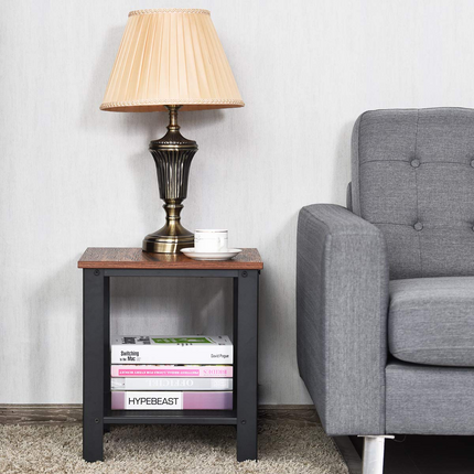 Dreamade Nightstand Side Table 2-Tier W/Adjustable Feet, Storage Shelf and Metal Frame