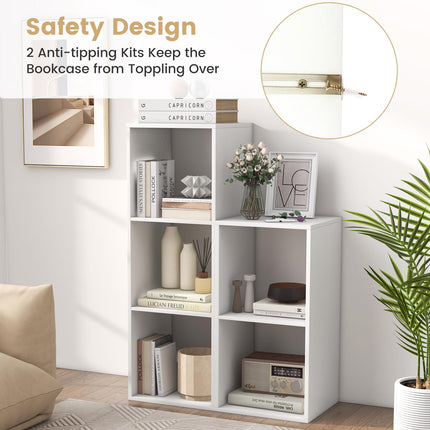 Dreamade 2-Cube Bookcase, White Cubby Bookshelf w/Back Guardrail & Anti-Tipping Kits
