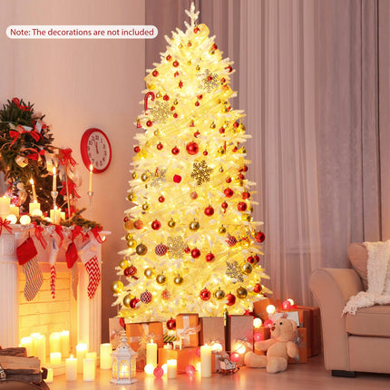 Dreamade 7ft Pre-Lit White Christmas Tree with Wheels & 900 Warm White LED Lights