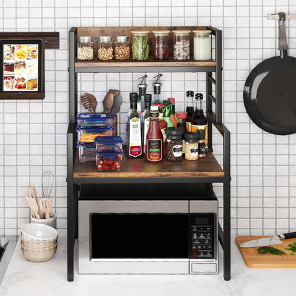 Dreamade 3-Tier Microwave Stand, Space-Saving Microwave Oven Rack with 2 Open Shelves & Heavy-Duty Metal Frame
