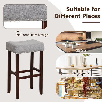 Dreamade 29.5" Bar Height Bar Stools Set of 4 - Backless Saddle Barstools with Nailhead Linen Foam Seat