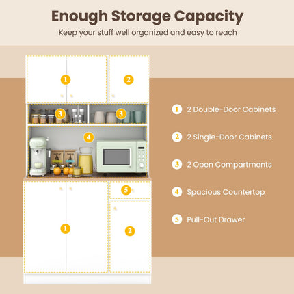 Dreamade Kitchen Pantry Cabinet, 71” Tall Buffet Cabinet with Hutch, Built-in Power Outlet