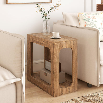 Dreamade Narrow End Table 2-Tier Farmhouse Side Table with Open Storage Shelf