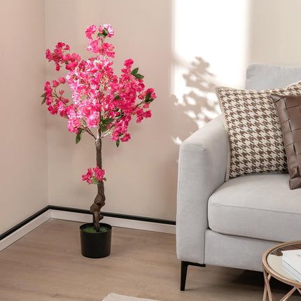 Dreamade 41” Artificial Plum Blossom Tree, Fake Floral Plant with 92 Flowers & Realistic Trunk in Plastic Nursery Pot