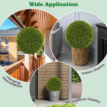 Dreamade 2 PCS 20 Inch Artificial Plant Topiary Ball, Round Faux Boxwood Balls Outdoor with Mimic Fluffy Leaves