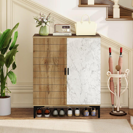 Dreamade Shoe Cabinet 4-Tier Wooden Shoe Rack Cabinet(Marble Pattern Door)