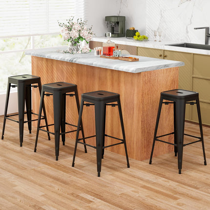 Dreamade Metal Backless Bar Stools Set of 4, 30" Bar Height Modern Industrial Barstools w/Cut-out Handle