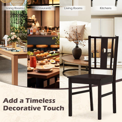 Dreamade Solid Rubber Wood Kitchen Chairs with Slatted Curved Backrest & Wide Seat (2/4)