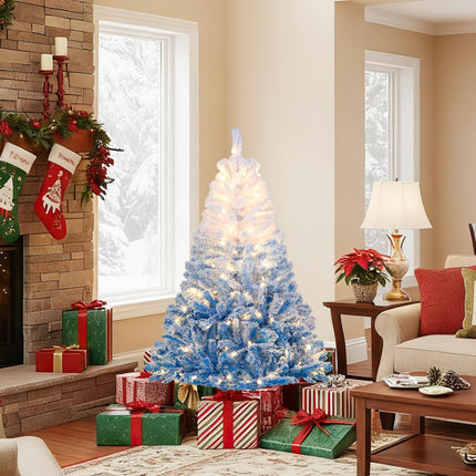 Dreamade Pre-Lit Snow Flocked Christmas Tree | Artificial Hinged Xmas Full Tree