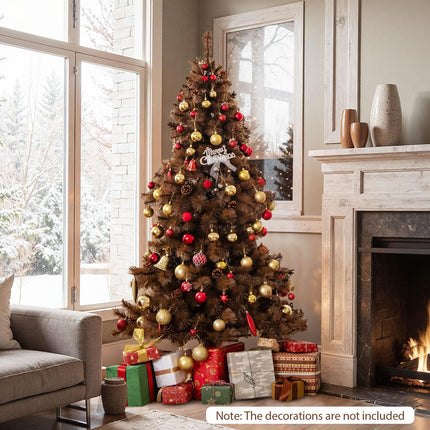 Dreamade 6 FT Pre-Lit Chocolate-Color Xmas Tree with 493 Pine Needles & PVC Tips