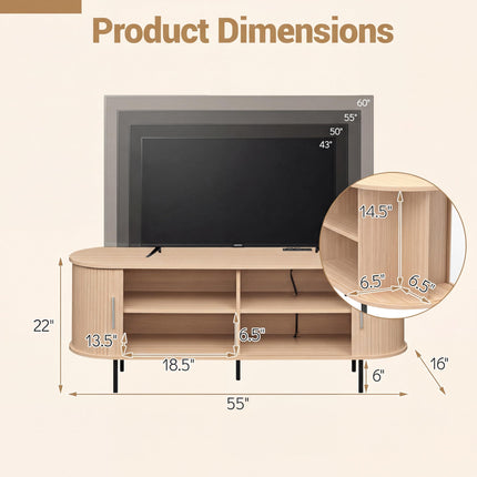 Dreamade Mid Century Curved Fluted TV Stand for TVs up to 60"