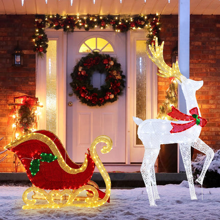 Dreamade Lighted Christmas Reindeer & Sleigh Set, Light-up Xmas Decorations with 462 LED Lights
