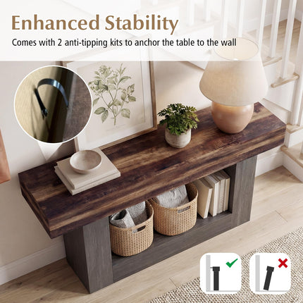 Dreamade 63" Farmhouse Console Table | 2-Tier Narrow Entryway Table with Storage Shelf