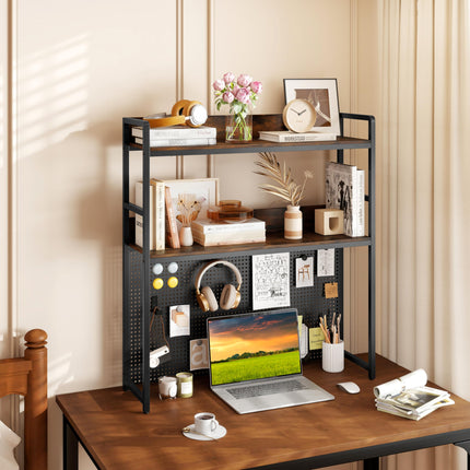 Dreamade 2-Tier Desk Hutch Dorm with Pegboard for up to 32" Computer Monitor