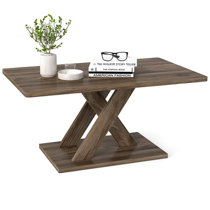 Dreamade 37.5 Inch Wood Living Room Table with Stable Base & Rubber Wood Connection