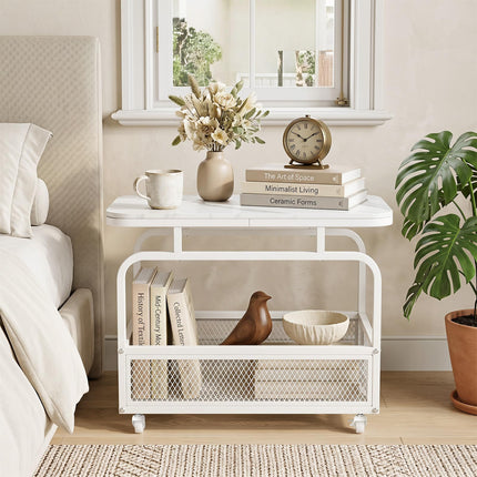 Dreamade Rolling Side Table | 2-Tier End Table with Mesh Storage Basket (1/2)