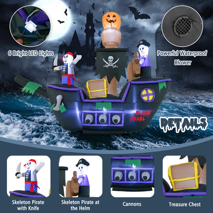 DREAMADE 7 FT Inflatable Halloween Pirate Ship for Outdoor Yard