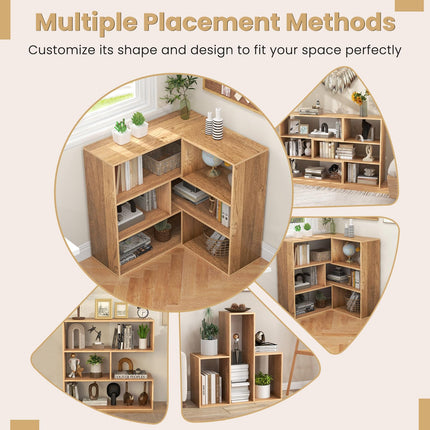 Dreamade 3-Tier Bookshelf, Wooden Concave Bookcase for Small Space, Modern Freestanding Display Storage Shelves