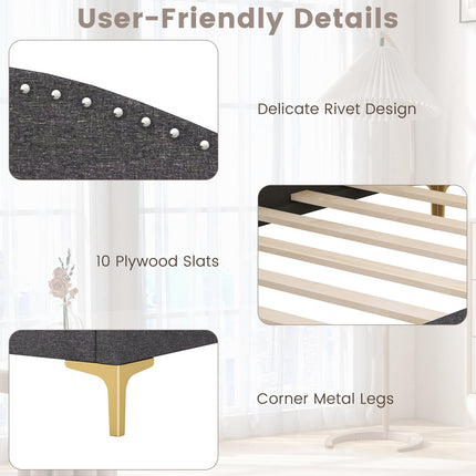 Dreamade Upholstered Daybed, Rivet-Tufted Platform Bed with Headboard