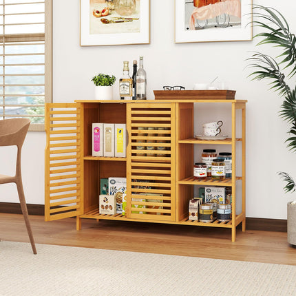 Dreamade Bamboo Bathroom Storage Cabinet 2-Door Storage Organizer with Shelves