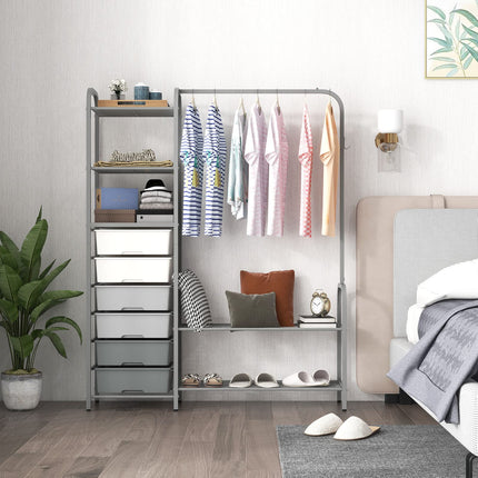 Dreamade Free Standing Closet Organizer, Heavy Duty Garment Rack with 6 Removable Drawers (Grey)