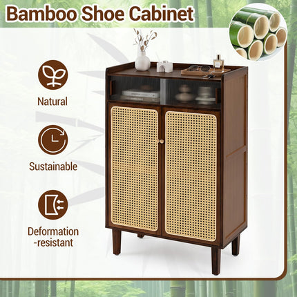 Dreamade Bamboo Shoe Cabinet w/Woven Rattan Doors