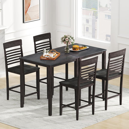 Dreamade Counter-Height Square Kitchen Table and 4 Chairs Set with Rubber Wood Frame