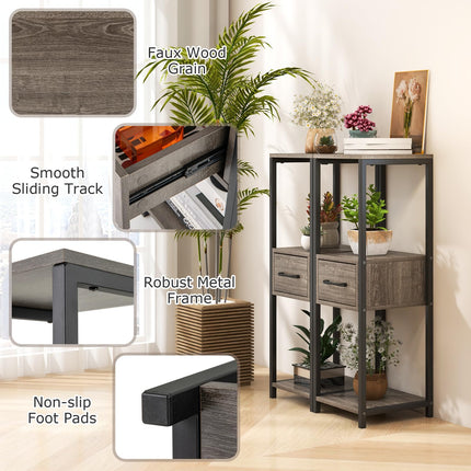 Dreamade 3 Tier Tall Plant Stand Indoor, 36 Inch Corner Plant Holder with Drawer & Metal Frame