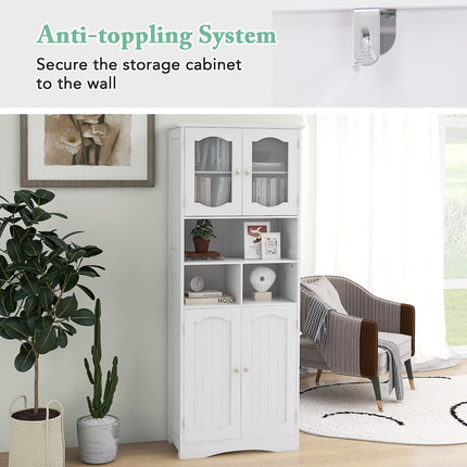 Dreamade 58.5" Tall Storage Cabinet - Pantry Cabinet with Tempered Glass Doors, Adjustable Shelves