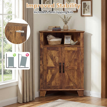 Dreamade Bathroom Corner Storage Cabinet with Open Storage & Adjustable Shelf