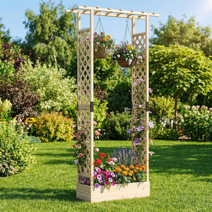 Dreamade Wooden Raised Garden Bed with Trellis & Hanging Roof