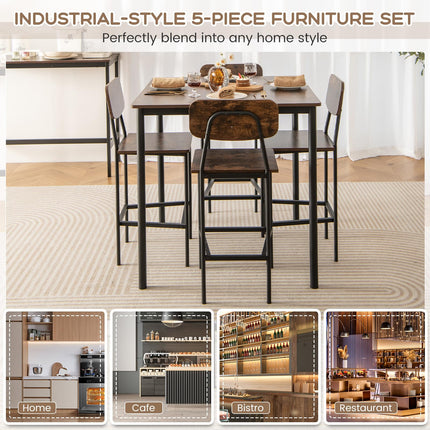 Dreamade 5-Piece Dining Table Set W/Counter Height Table & 4 Bar Stools