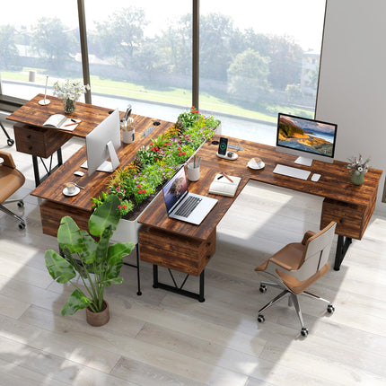 Dreamade L Shaped Desk with Drawers, 59” Large Computer Desk with Power Outlet