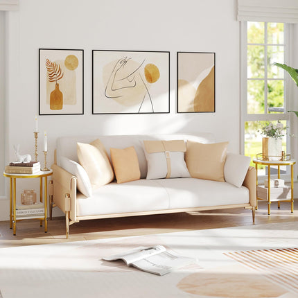 Dreamade Round Side Table 2-Tier Faux Marble Sofa Side Coffee Table w/Gold Frame & Open Shelf