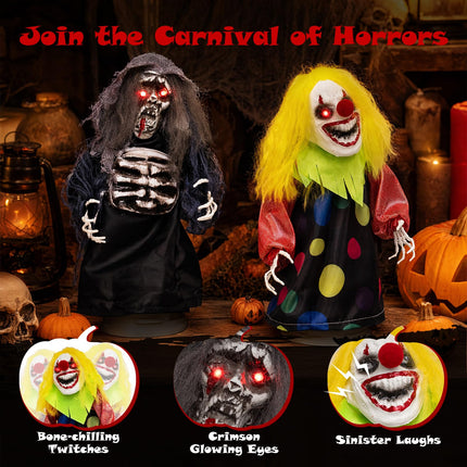 DREAMADE Sound Activated Halloween Animatronics, Clown & Reaper