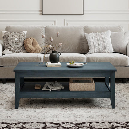Dreamade Farmhouse Coffee Table Rustic Cocktail Center Table with Thickened Tabletop
