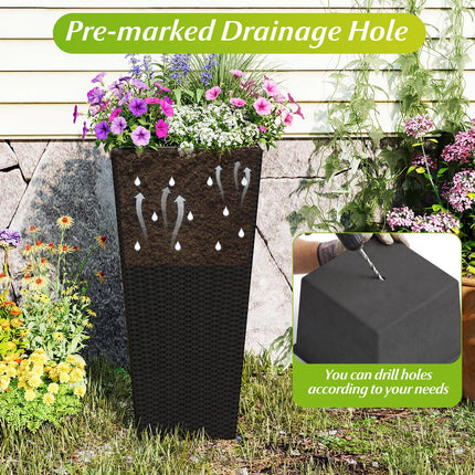 Dreamade 3-Piece Wicker Planters Tapered PP Rattan Plant Boxes with Plastic Flower Pots