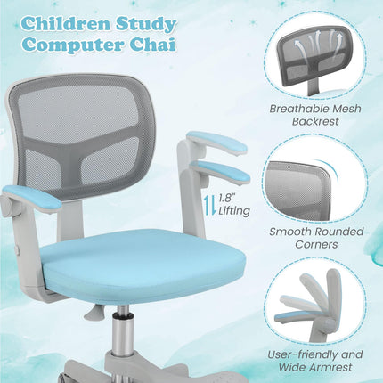 Kids Desk Chair, Ergonomic Adjustable Student Rolling Chair with Footrest & Flip-up Armrest