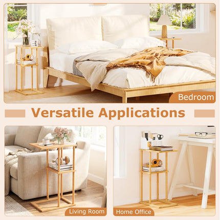 Dreamade Side Table Set of 2 with Storage Shelves and Bamboo Construction
