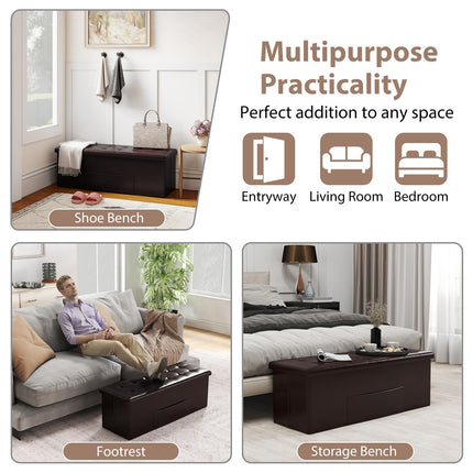 Dreamade 43 Inches Folding Storage Ottoman Bench Upholstered PU Leather Storage Chest with Side Pocket