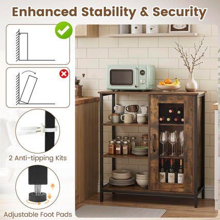 Dreamade Industrial Side Cabinet with Metal Mesh Door and 3 Open Shelves