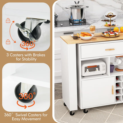 Dreamade Mobile Kitchen Island Cart - 2-in-1 Reversible Serving Cart Bar Table Combo, White