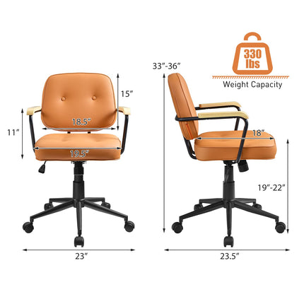 Dreamade Home Office Chair, Height Adjustable PU Leather Desk Chair w/Rocking Backrest, Orange