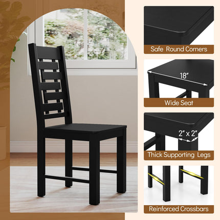 Dreamade Wooden Dining Chairs Set 100% Solid Rubber Wood Kitchen Chair with High & Tilted Backrest
