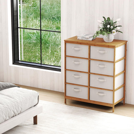 Dreamade 8-Drawers Dresser Bamboo Fabric Storage Tower with Removable Fabric Bins