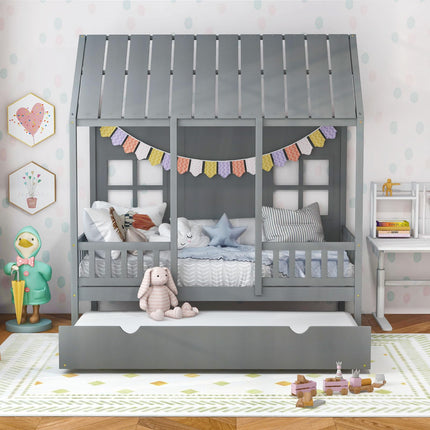 Dreamade Twin House Bed with Trundle