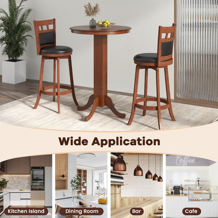 Dreamade Wood Bar Stools Set, 31" Swivel Bar Height Barstools w/Back, Rubber Wood Frame